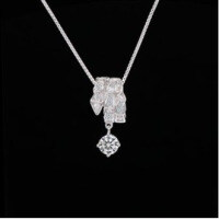 S925 Sterling Silver 22K Gold Plated Moissanite 0.5ct Snake Chain Necklace with Full Pavé Pendant-S925 sterling silver with 50 point moissanite