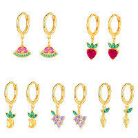 wholesale 925 Sterling Silver Mini Tropical Fruit Ear Clasps, Fashionable Minimalist Creative INS Style Small and Exquisite Cute Earrings-Grapes (customized, not in stock)