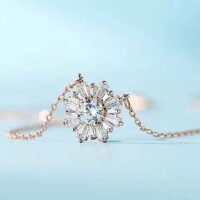 wholesale S925 Sterling Silver Maker Sunflower Snowflake Full Diamond Necklace Fashionable Luxury Elegant High-End Collarbone Chain Silver Jewelry-Sunflower Necklace--Platinum>925 Silver