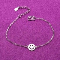 wholesale S925 Silver Smiley Pendant Bracelet for Women, Cute Smiling Face Expression, Japanese and Korean Anklet Gift Wholesale from Manufacturers-xb1035-white gold