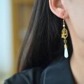 wholesale 925 silver with natural Hetian jade, manufacturer wholesale new Chinese-style precious as ever long drop earrings, Chinese-style ear accessories-0-4