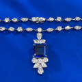 wholesale Metal: 925 Silver, Style: New 43cm European and American Luxury Necklace with 15*15 Royal Blue Square Pendant-0-4