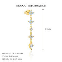 wholesale S925 Sterling Silver Long Fringe Flower Colored Zircon Earrings And French Fashion Ring Set For Women-E4852-Gold/Single 925 Silver