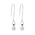 wholesale 925 Silver Ancient Style Jade Bead Ear Thread Cheongsam Hanfu Earrings with Gourd Inlaid Round Bead and Hetian Jade Earrings-0-4