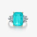 wholesale [925 Sterling Silver] Shipei New 10*14mm Rectangular 8ct Synthetic Paraiba Ring Ins Internet Celebrity Couple Gift-0-5