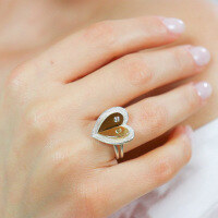 wholesale S925 Sterling Silver Red Elk Heart-shaped Love Ring for Women, European and American Fashion, Personalized Luxury, Charm, Niche Design Jewelry-BZ0674-Gold US Size 6