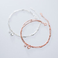 wholesale S925 Sterling Silver Korean-style Fashion Double-layer Heart-shaped Diamond Single Diamond Bracelet for Women with a Diamond Accent S3568-S925 silver bracelet rose gold 925 silver