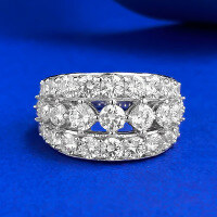 wholesale S925 Sterling Silver Row of Diamonds Zircon Line High-end Luxury Ring for Women-R1306 White Diamond Ring No. 8