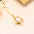 wholesale 18K Gold AU750 Pure Gold Natural Gemstone Necklace for Women, Japanese-style Light Luxury Lavender Crystal with Inlaid Diamonds Vintage Pendant-0-1
