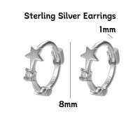 wholesale 925 Silver Women's Four-leaf Clover Heart-shaped Pure Silver Non-removable Ear Cuff Hoop Earrings-Five-pointed star diamond sterling silver earrings