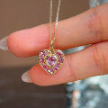 wholesale S925 sterling silver full-body French light luxury heart-shaped full-diamond pendant with colored diamonds, versatile for daily wear women's necklace-0-4