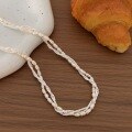 wholesale S925 Sterling Silver Double Layer Rice Pearl Necklace for Women, Small and Minimalist, Fashionable and Versable Choker-0-3