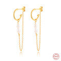 wholesale S925 Sterling Silver Baroque Pearl C-Shaped Hoop Earrings, Chain Drop Ear Studs, Popular in and INS-0-0