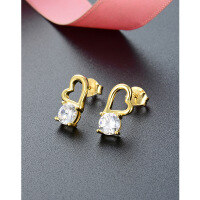 wholesale 925 Sterling Silver Shining Zircon Heart Earrings for Women, Small and Chic Design, Cross-Border Stud Earrings, Heart-Shaped Silver Jewelry-Gold earrings with plastic earplugs  925 silver