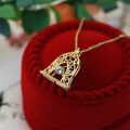 wholesale Gold-plated 925 Sterling Silver Christmas Autumn Necklace Sweater Chain with Moving Bell Sky Blue Topaz Pendant for Drop Shipping-0-2