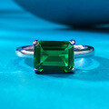 wholesale Metal: 925 Sterling Silver, Live Stream Style Minimalist Simulated Emerald 7*9mm Rectangular Step Ring for Women Cross-Border Drop Shipping-0-0