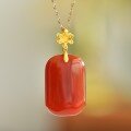 wholesale Gold-plated 925 silver with certificate, red jade pendant, cold enamel agate chalcedony plain plaque pendant for women-0-3