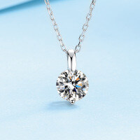 wholesale 925 Sterling Silver Pendant Women's Minimalist Bead Collarbone Chain 1 Carat 2 Carat 3 Carat Moissanite Necklace Gift for Girlfriend-6.5mm zircon 925 silver