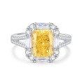 wholesale S925 Sterling Silver Goose Yellow Ring for Women, Small and Luxurious, Ice Flower Zirconia Rectangular High-Carbon Diamond Ring Collection-0-21