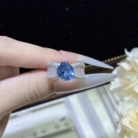 Gold-Plated Sterling Silver Light Luxury Retro 8*10mm Lab-Grown Oval Gemstone Ring-Aquamarine spinel ring  US size 7