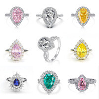 wholesale S925 Sterling Silver Discounted Teardrop High Carbon Diamond Ring, Elegant Retro Light Luxury High-end Cross-border European and American Band-Style 1 (2.5g)  Size 6