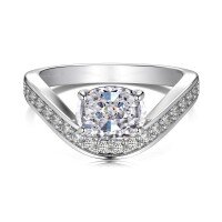 wholesale S925 Sterling Silver European and American Women's Ring with Small Drop Zircon Geometric Design, Niche Fashion and Light Luxury-Platinum DY121133-SW-WH 5