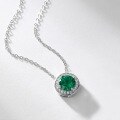 wholesale S925 silver geometric circular lab-grown emerald necklace, fully diamond-accented lab-grown colored gemstone custom collar chain-0-1