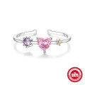 wholesale S925 Sterling Silver Japanese-style High-end Diamond-inlaid Ring with Korean-inspired Design Featuring Diamond Heart Petal Open Adjustable Index Finger-0-18