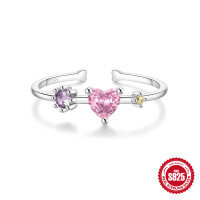 wholesale S925 Sterling Silver Japanese-style High-end Diamond-inlaid Ring with Korean-inspired Design Featuring Diamond Heart Petal Open Adjustable Index Finger-Style 14 Adjustable opening