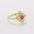 wholesale 18K gold jewelry manufacturer wholesale, fashion commuter style hollow geometric ruby full-cut diamond ring-0-2