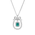 wholesale S925 Sterling Silver Pendant Full Diamond Emerald Bow Women's Cross-Border European and American Emerald Necklace Wholesale-0-4