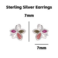 wholesale 925 Sterling Silver Irregular Colorful Stud Earrings For Women-Three-color flower sterling silver earrings