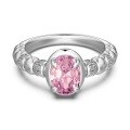wholesale S925 Silver Women's Wedding Style Pink Oval Solitaire Design French Elegant Round Ring-0-6