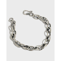 wholesale S925 Sterling Silver Korean Vintage Style Distressed Handmade Ins Minimalist Design Niche Retro Thai Silver Chain Bracelet-Vintage Silver 925 Silver