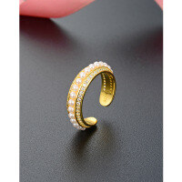 wholesale S925 silver gold-plated single-row pearl ring Korean style creative minimalist wholesale from source manufacturer-Gold ring 925 silver &gt; adjustable opening