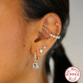 wholesale S925 Sterling Silver Hand-Cut Round Zircon Ear Hoops with French-Style Diamond Accents-0-1