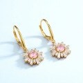 wholesale 925 Silver Gold Plated with Pink Zircon Geometric Sunflower Earrings, New European and American Fashion Wholesale from Manufacturer-0-3