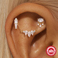 wholesale S925 Sterling Silver Eight-Pointed Star Drop Earrings with Crystal Accents and Chain Tassel-0-1
