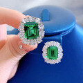 wholesale S925 Sterling Silver New European & American Style Simulated Emerald 9*11 Earrings with Luxurious Inlaid Elegant Studs for Women-0-3