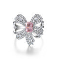 wholesale 925 Silver Jewelry European and American Ins Fresh Style Bow 1ct Pink Diamond Women's Ring High Carbon Diamond Ring Rectangle 5*7-0-5