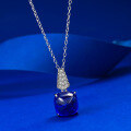wholesale S925 silver jewelry, European and American new style, 10*10 royal blue sugar loaf necklace pendant, women's collarbone chain-0-1
