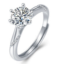S925 Silver Moissanite Six-Claw Light Luxury Adjustable Ring-R10881 Moissanite 1 carat/6.5mm