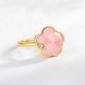 wholesale 925 Sterling Silver Japanese Minimalist Sweet Pink Peach Blossom Ring with Pink Crystal and Matching Earrings Wholesale from Manufacturer-0-1