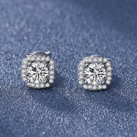 wholesale S925 Sterling Silver Moissanite Flower of Youth Earrings Women's Floral 50-Point Ear Jewelry New Style Gift-50 points + 50 points (zircon) earrings 925 silver