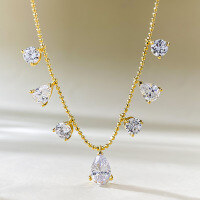 wholesale Metal: 925 Silver Gold Plated Zhuo Zhifan New European and American Teardrop Tassel Necklace for Women, 6*9mm Pear Shape, Cross-Border Hot-Selling Item for Distribution-N274 Gold Necklace 925 Silver