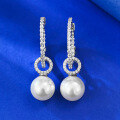 wholesale S925 Sterling Silver 100 Pearl Earrings Luxury Micro-Inlaid Ins Women's Earrings Live Stream Best Seller-0-2