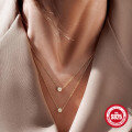 wholesale S925 Sterling Silver Double Layered Stackable Classic Single Diamond Pendant Necklace-0-2