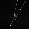 wholesale 925 Sterling Silver Star and Moon Necklace New Trendy Simple Star Moon Ins Tassel Chain-0-4