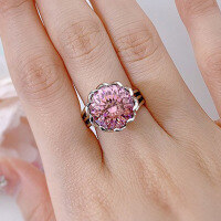 wholesale 925 Silver Zhuo Zhifan New 75-Carat Rouge Pink Lotus Flower Ring for Women, Luxurious Style High-End Feel Ring for Women-R348 Rouge Powder No. 6