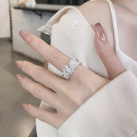 wholesale S925 Sterling Silver Fashion Cross-Border Wide Fringe Chain Adjustable Trendy Versatile Ring-1337JH/approx. 5.2g Adjustable opening